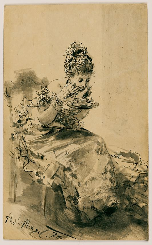 Adolph MENZEL - A Seated, Elegantly Dressed Lady Eating from a Plate | MasterArt